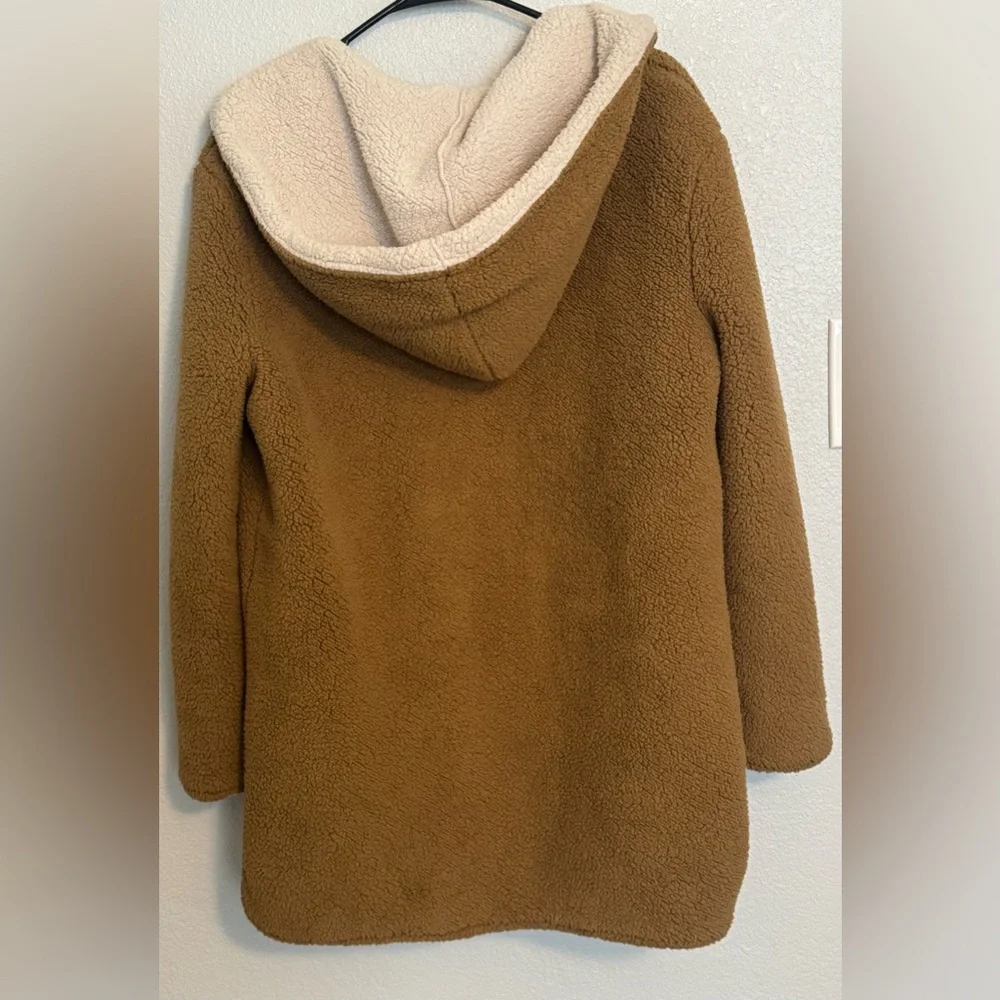 Free People Cozy Tan Cream Fleece Sherpa Hooded Jacket - Picture 3 of 3